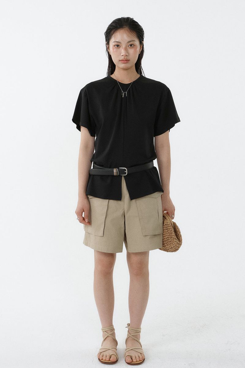 SHIRRED ROUND TOP_BLACK