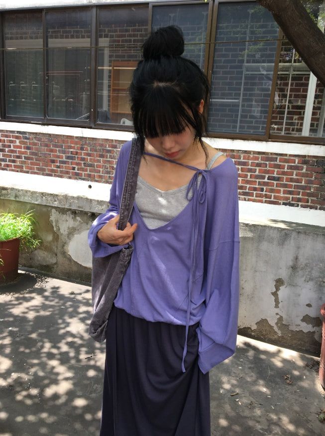 BAON（バオン）の「Roel Summer See-Through Deep V-Neck Long Sleeve Tee（Tops）」