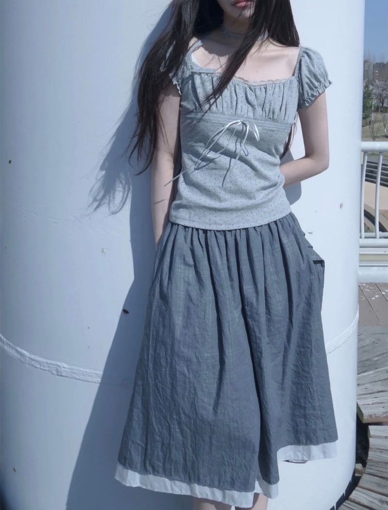 check sleeve skirt