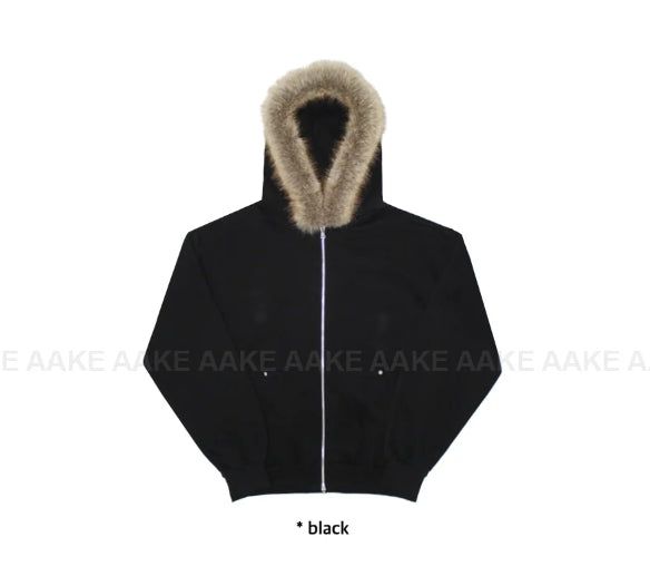 (Lining Brushed) STARRY FUR HOOD ZIP-UP