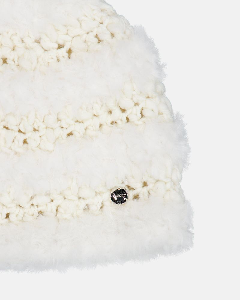 Stripe Fur Beanie - Cream