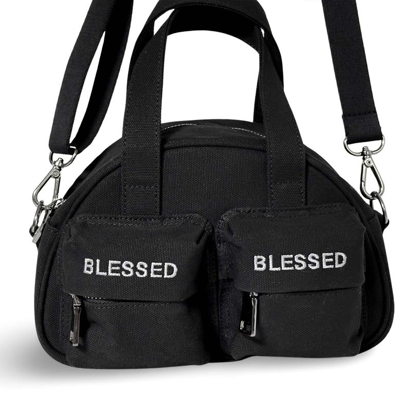 HALF MOON SHOULDER HAND BAG_SMALL-Canvas Black grey