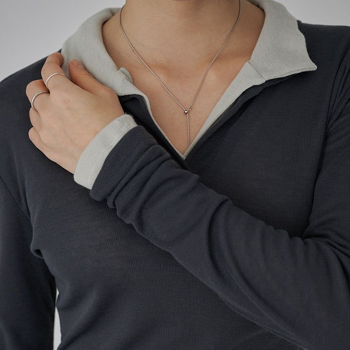 [Rotobi] Solid Collar Long-Sleeve T-Shirt - 4 Colors