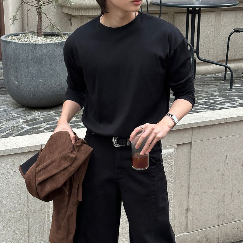 LMN Normal Soft V-neck Long Sleeve Tee (4 colors)