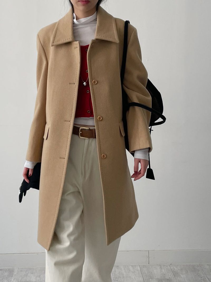 [Merino wool 90%] Stitched collar half coat