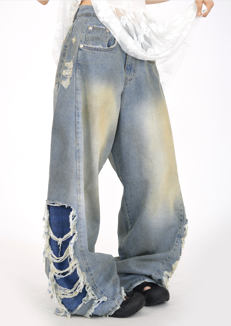 side dirty wide denim pants