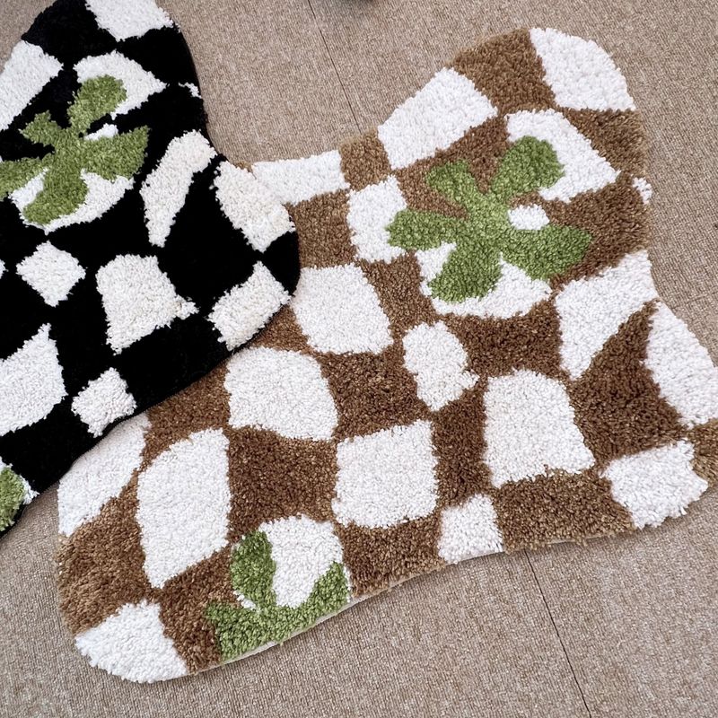 Green flower wave checkerboard tufting rug