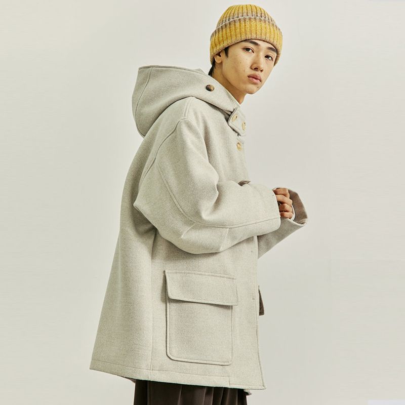 WOOL BLENDED FIELD HOOD COAT OATMEAL