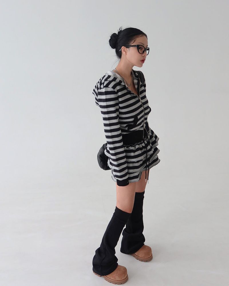 Tsuki Stripe Hooded Zip-Up Jacket
