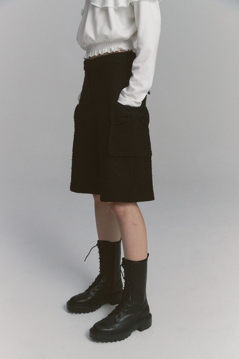 Ribbon Tweed Bermuda Pants Black