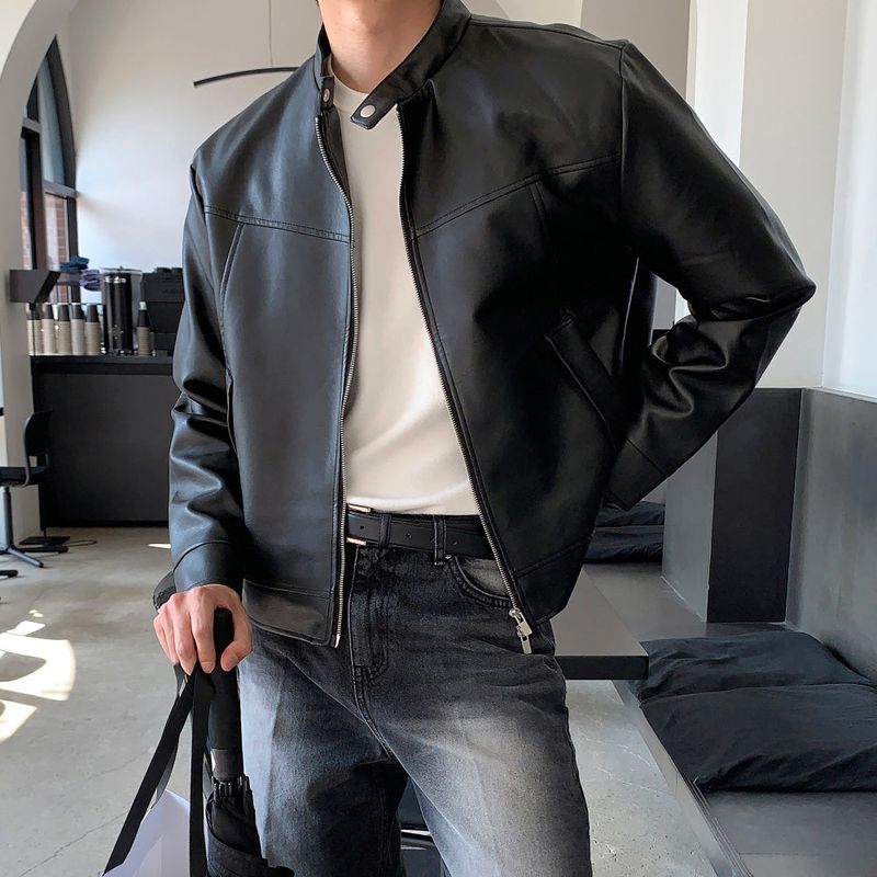 LMN Ribe Biker China Leather Jacket (black)
