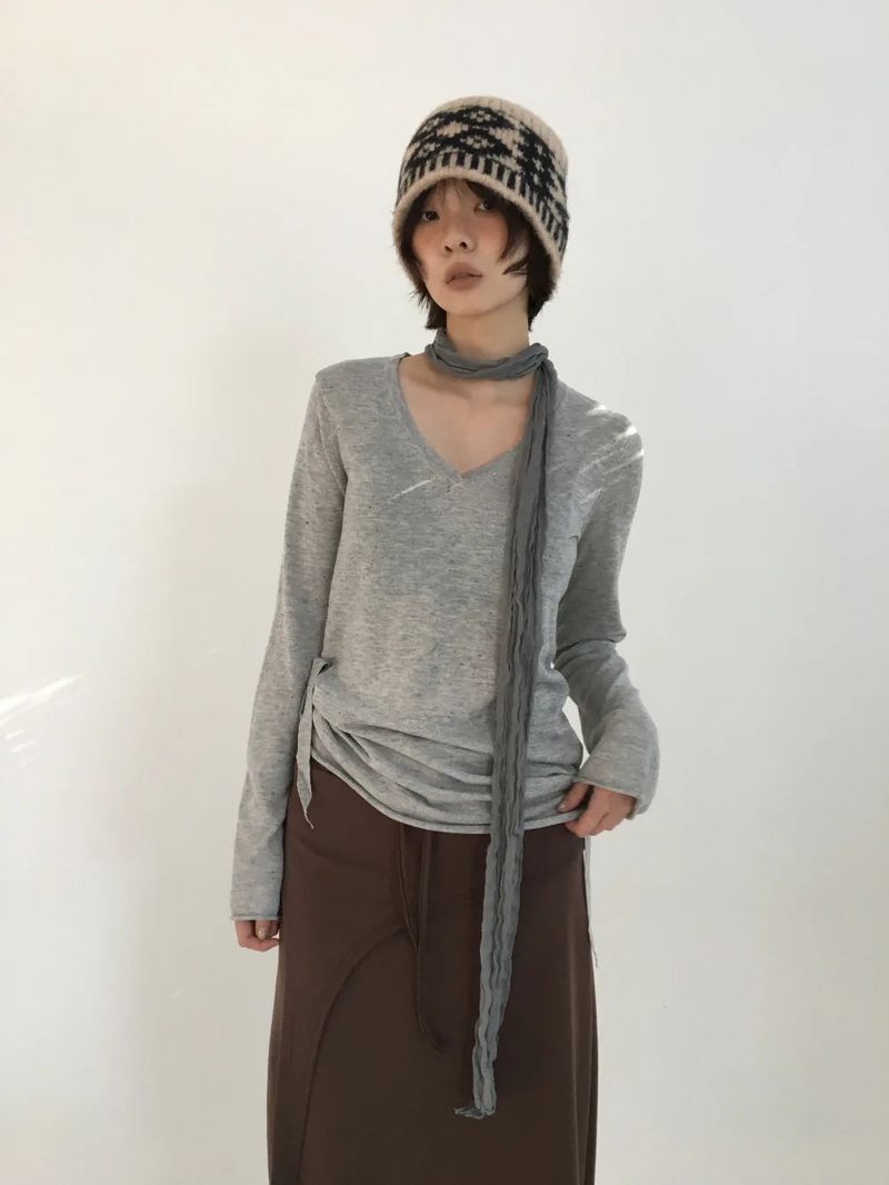Ripi Side Button Knit+Scarf (4color)