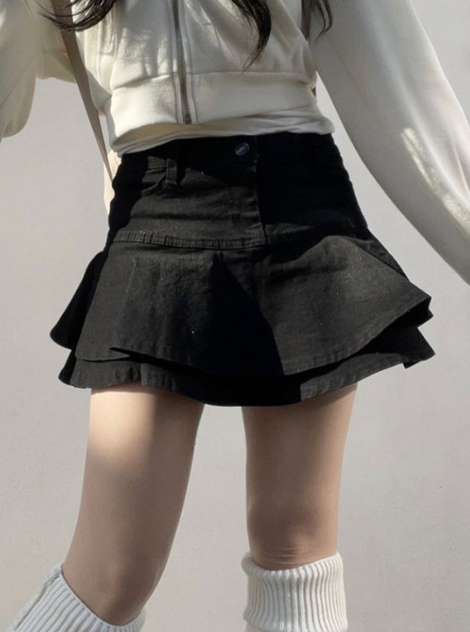 Dark Blue Denim Cancan Mini Skirt