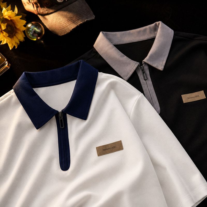 COZINESS（コジネス）の「Day Coloring Collar Patch Semi-Zipup Short Sleeve (2 colors)（Tops）」