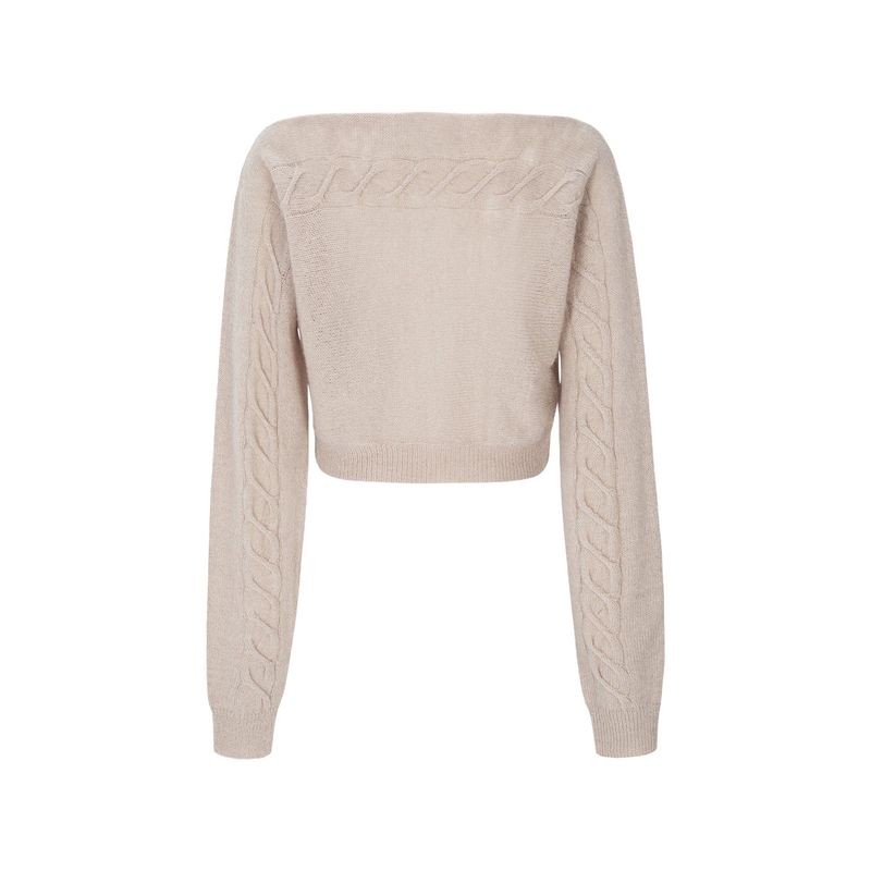 CABLE BOAT NECK KNIT-BEIGE