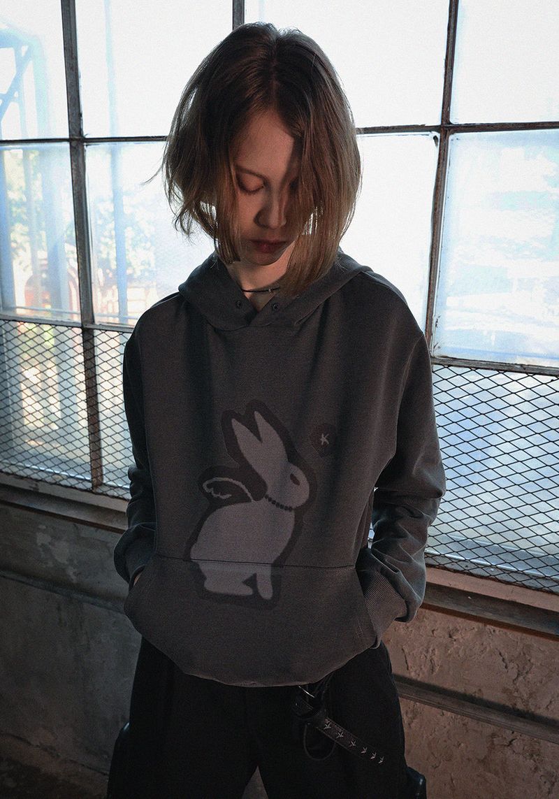 RABBIT ANGEL HOODIE_CHARCOAL