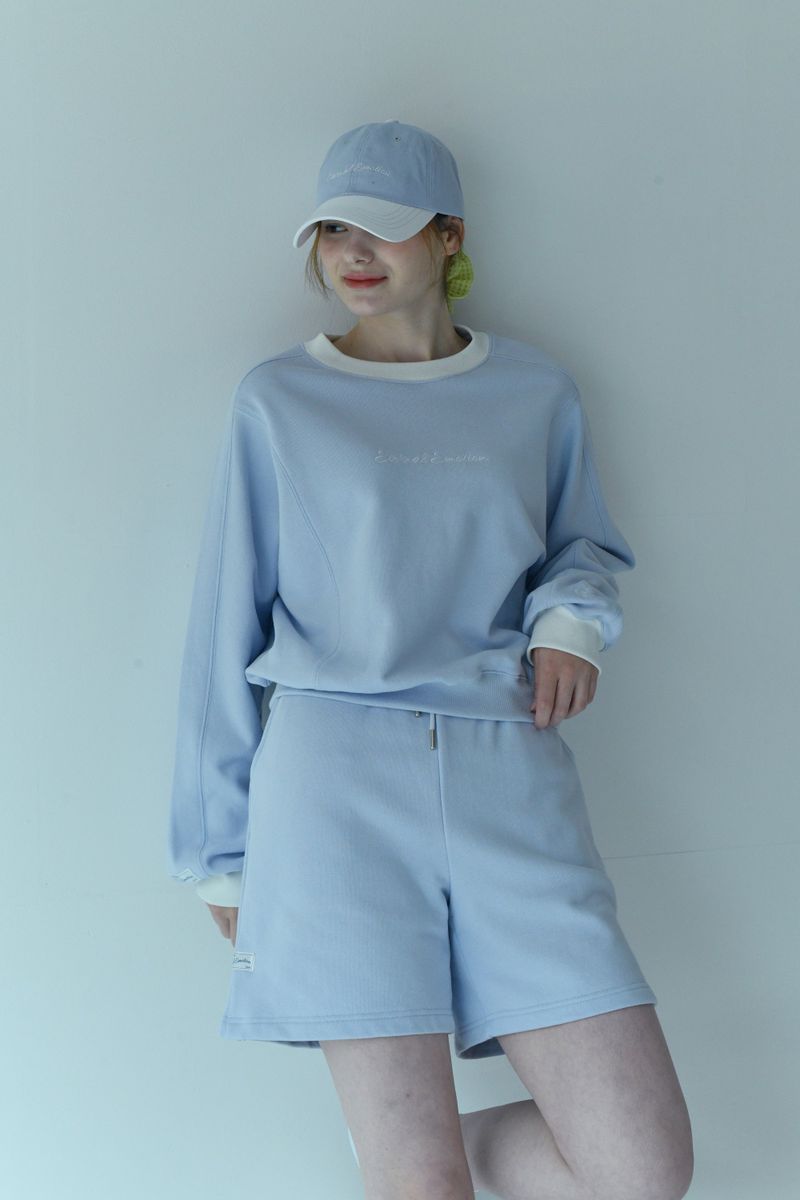 CONTRAST REGLAN CROP SWEATSHIRTS (LIGHT BLUE)