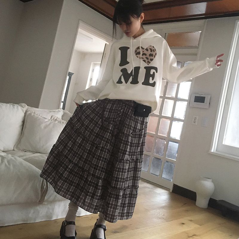 Solpa Checkered Flare Long Skirt