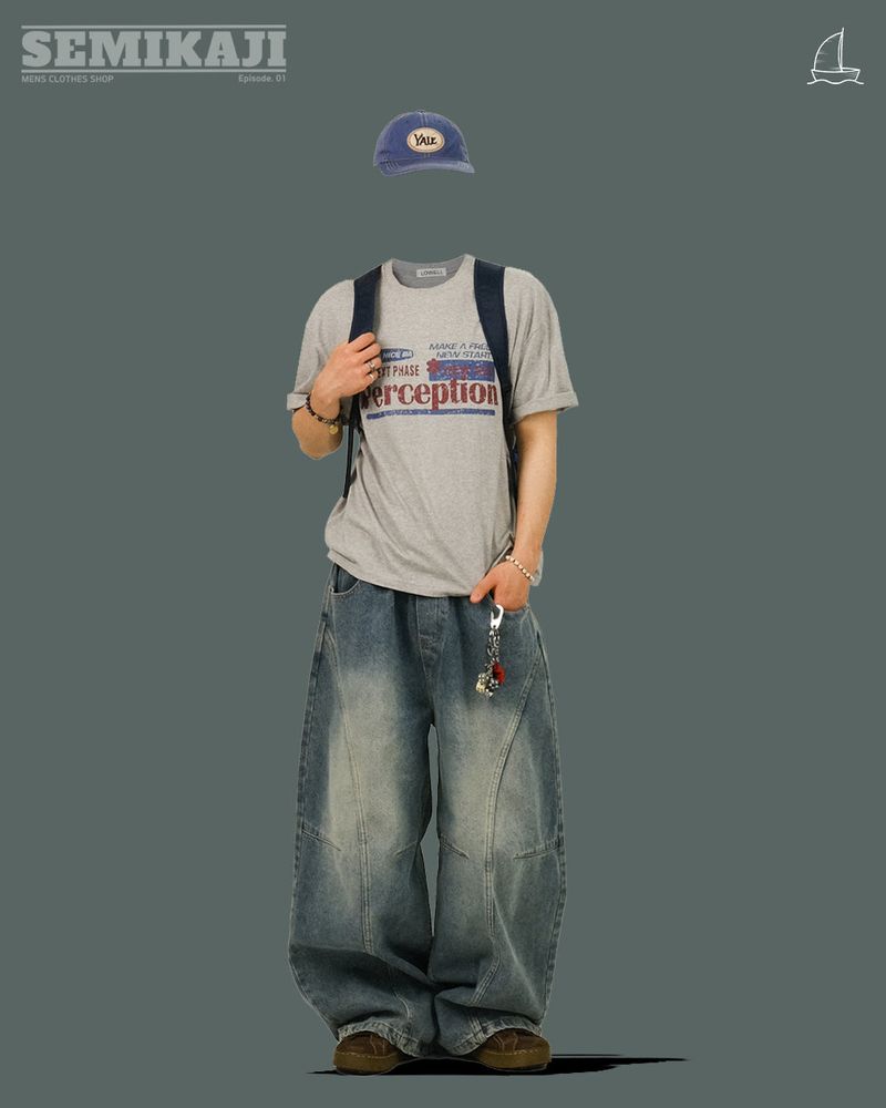 EA PINTUCK CURVED DENIM PANTS