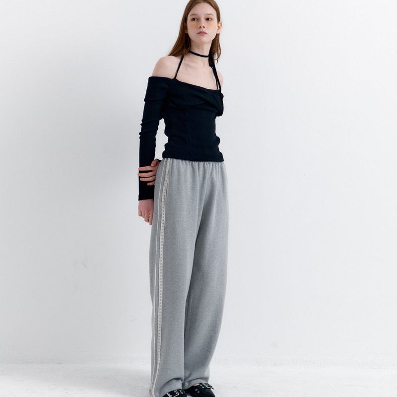 Lace Lining Track Pants_Melange Gray