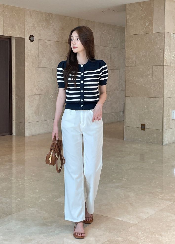 Hazel Stripe Puff Knit Cardigan