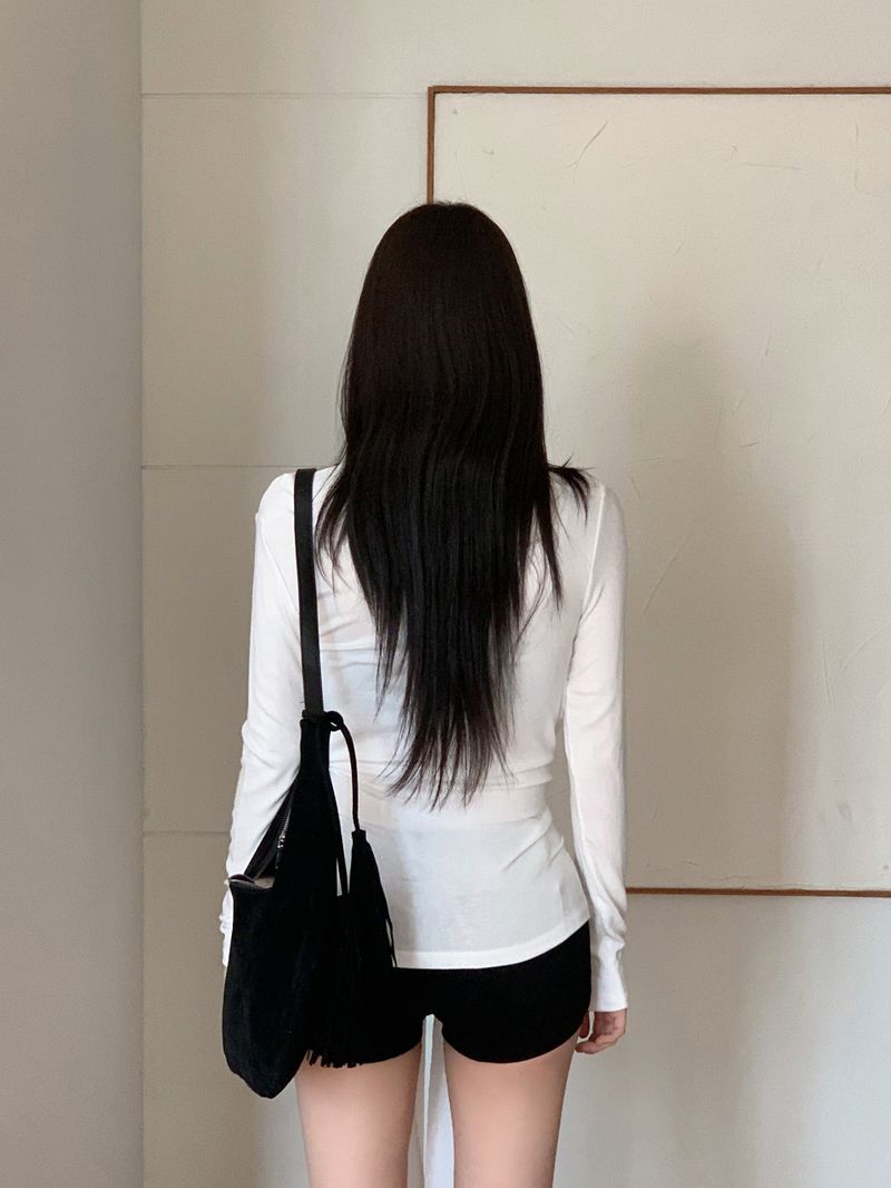 Loving Front Wrap Tie Boat Neck Long Sleeve Tee 