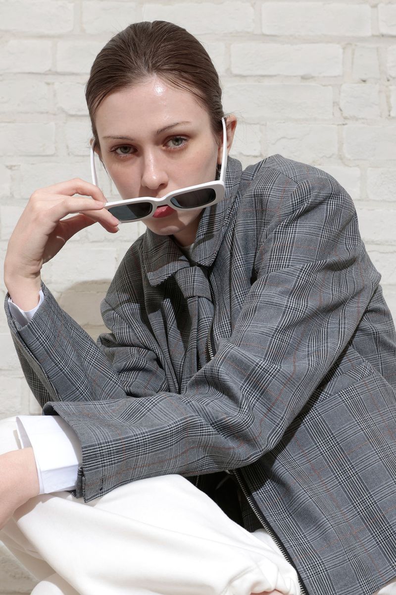 CHECK TAILORED TIE JACKET_BLACK
