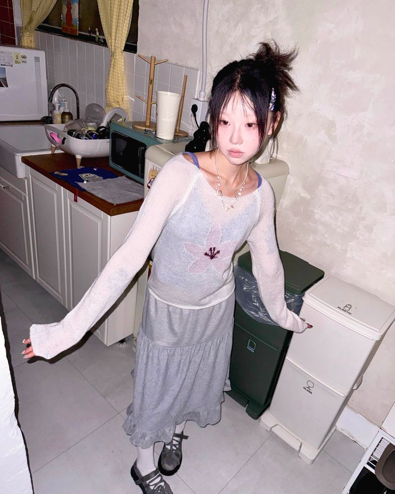 (2color) Line Dot Frill Skirt