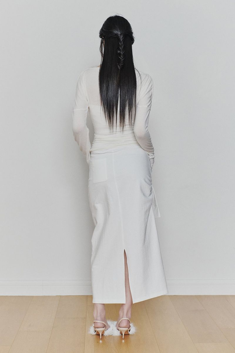 TIED LONG SKIRT white