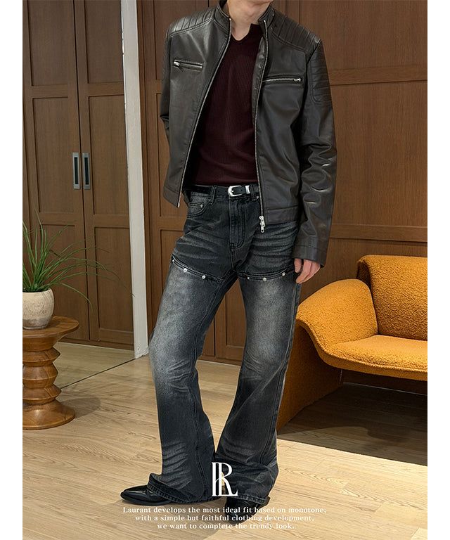 [LAURANTSEOUL] Biker crop leather jacket(2color)