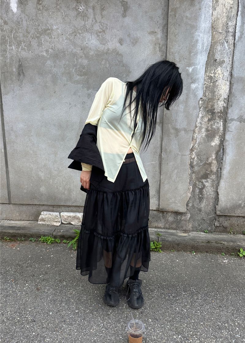 WOOHWA（ウファ）の「SEETHROUGH FRILL LONG SKIRT（Skirts）」