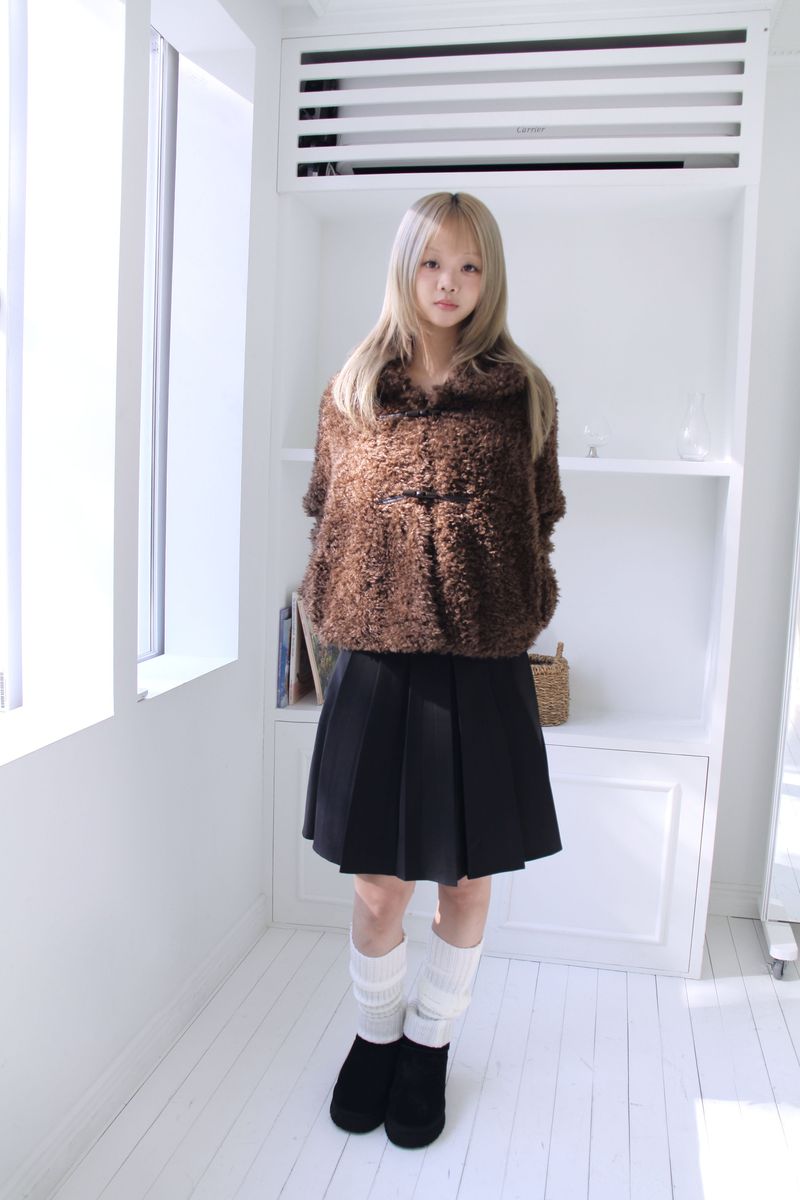 Soft wool two-button fur cropped jacket jumper (2colors)
