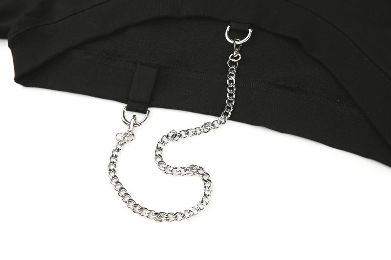 0 4 chain crop sweat shirt - BLACK