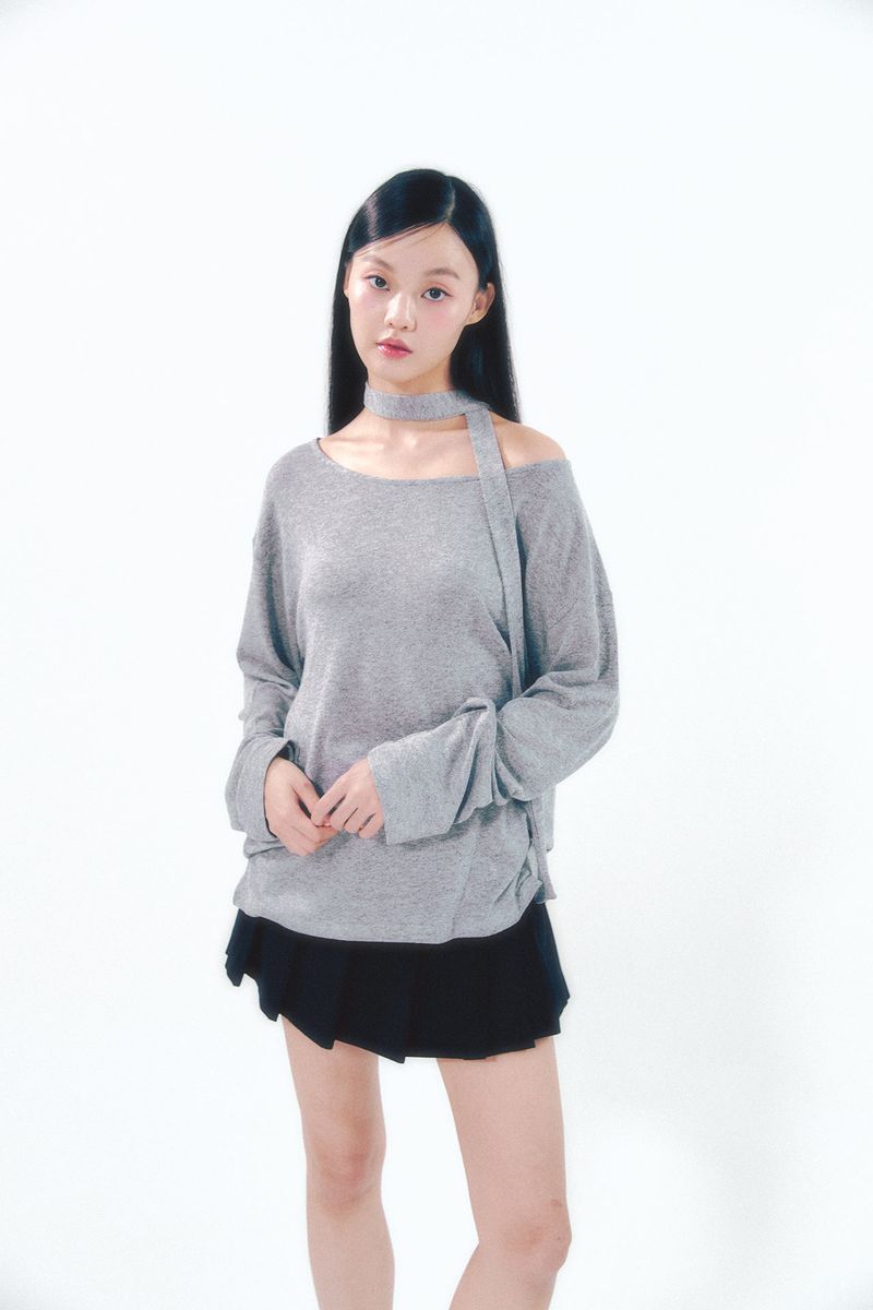 Knit Tie Long Sleeve Set Gray