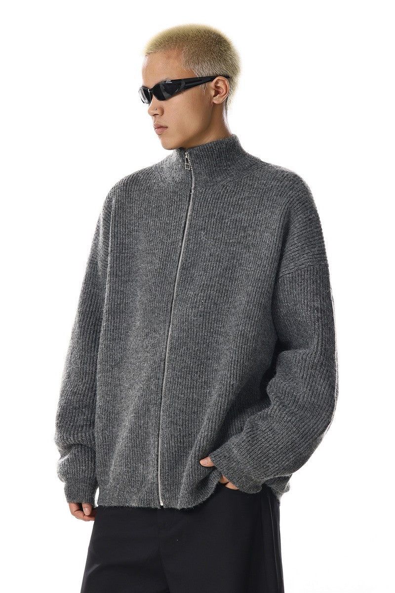 Grey Zip Knit Cardigan