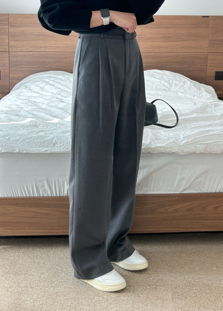 luch wool pintuck wide slacks