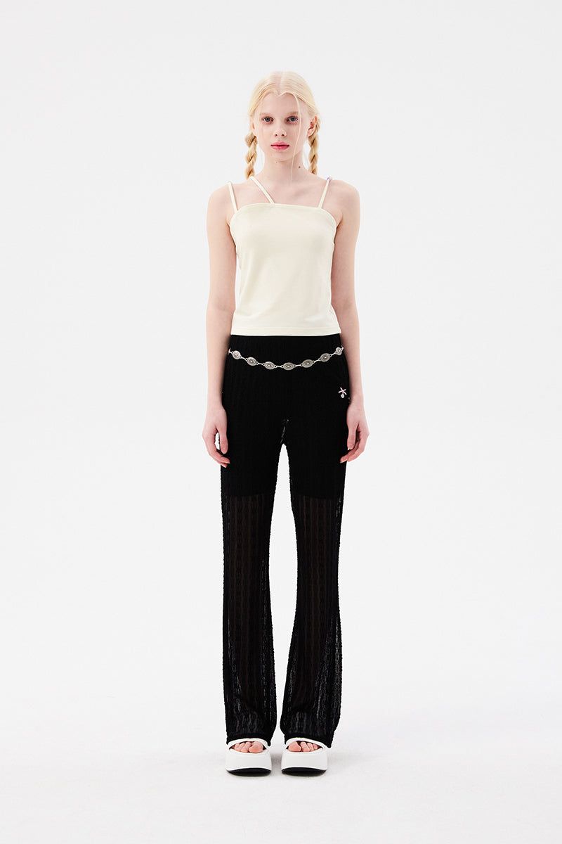 CHERRY LACE BOOTCUT PANTS [BLACK]