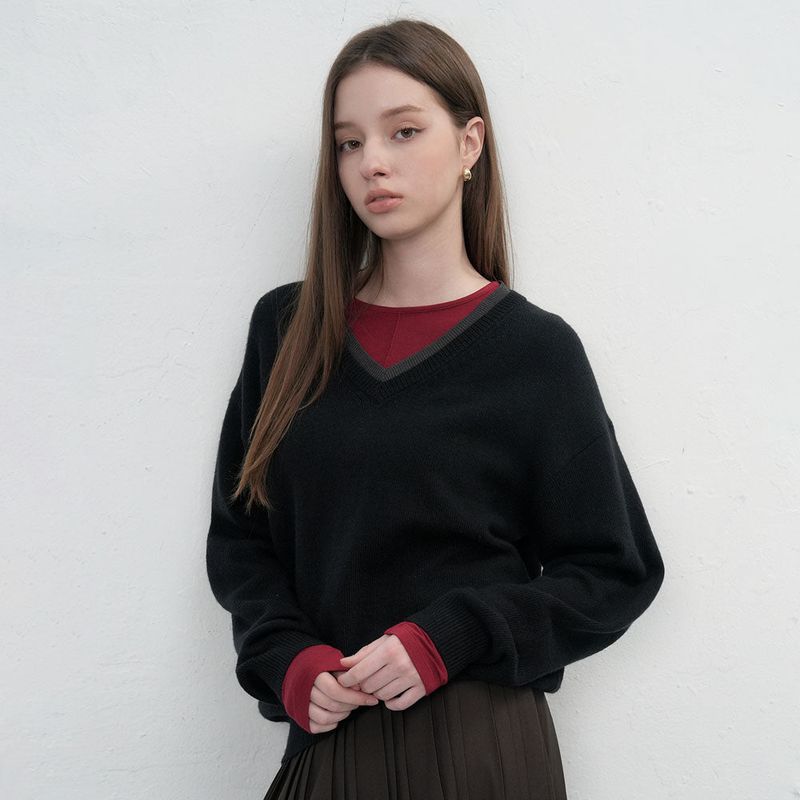GENERAL IDEA（ジェネラルアイディア）の「レイヤードVネックニットプルオーバー [BLACK]（Tops）」