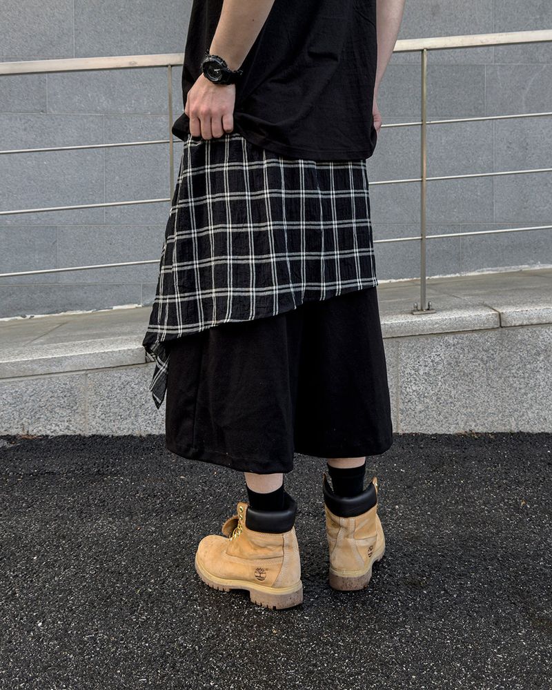 Lever Check Layered Bermuda Pants
