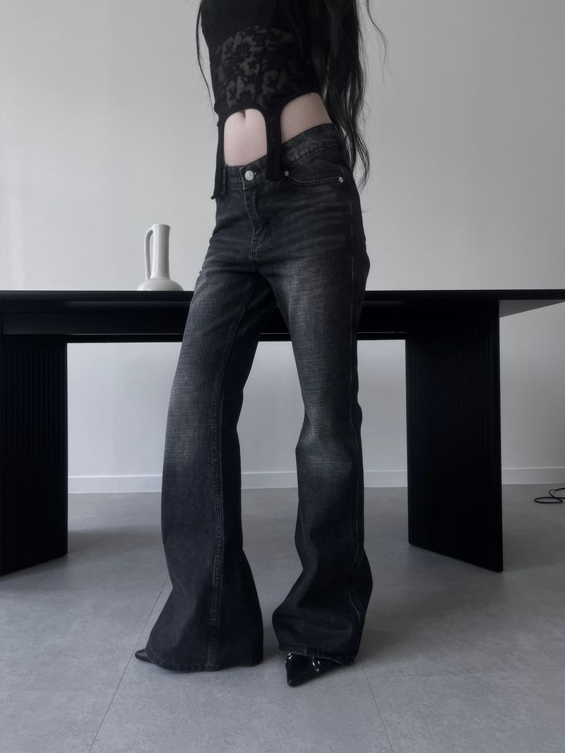 washed slub bootcut denim (2color)