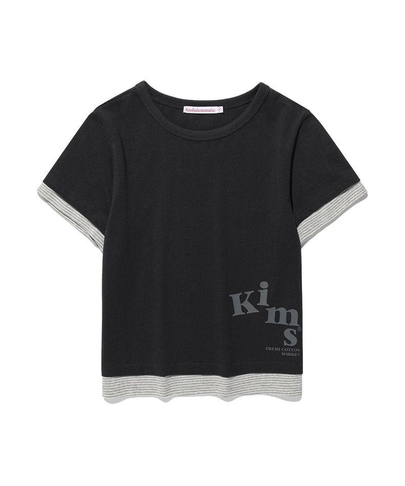 Kims Fresh Cotton Market(キムス フレッシュ コットン マーケット)の「ミューズストライプレイヤードTシャツ Charcoal(トップス)」