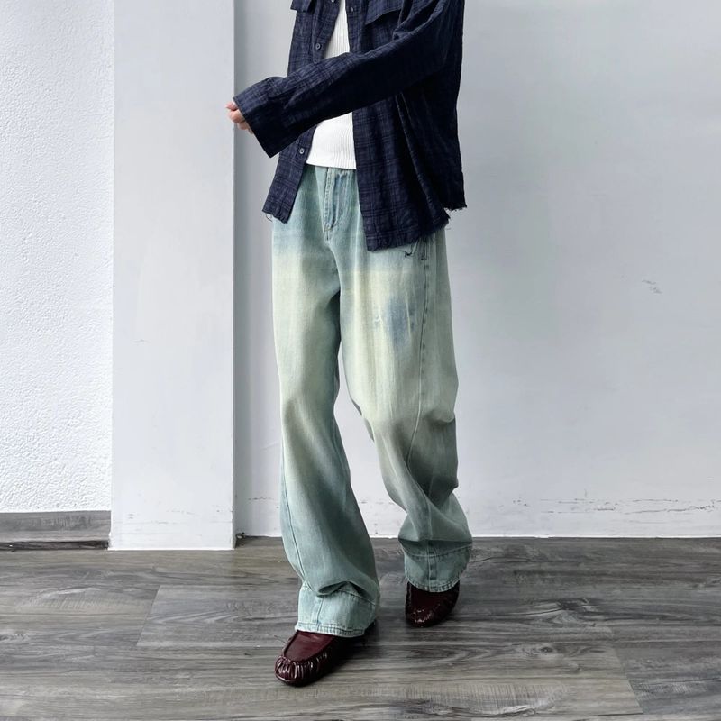 Seamed Washed Wide-Leg Jeans