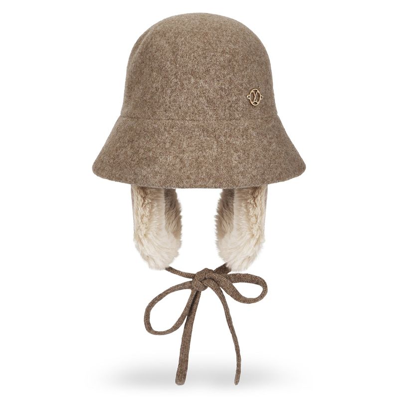 VA Curved Circle Logo Wool Blend Flap Bucket Hat / Beige