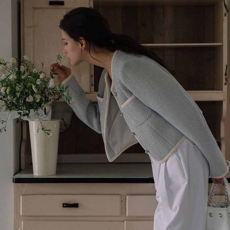Coloration Tweed Jacket - Sky blue