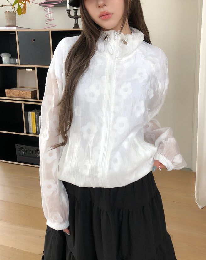 Ropin Flower See-Through Windbreaker Jumper