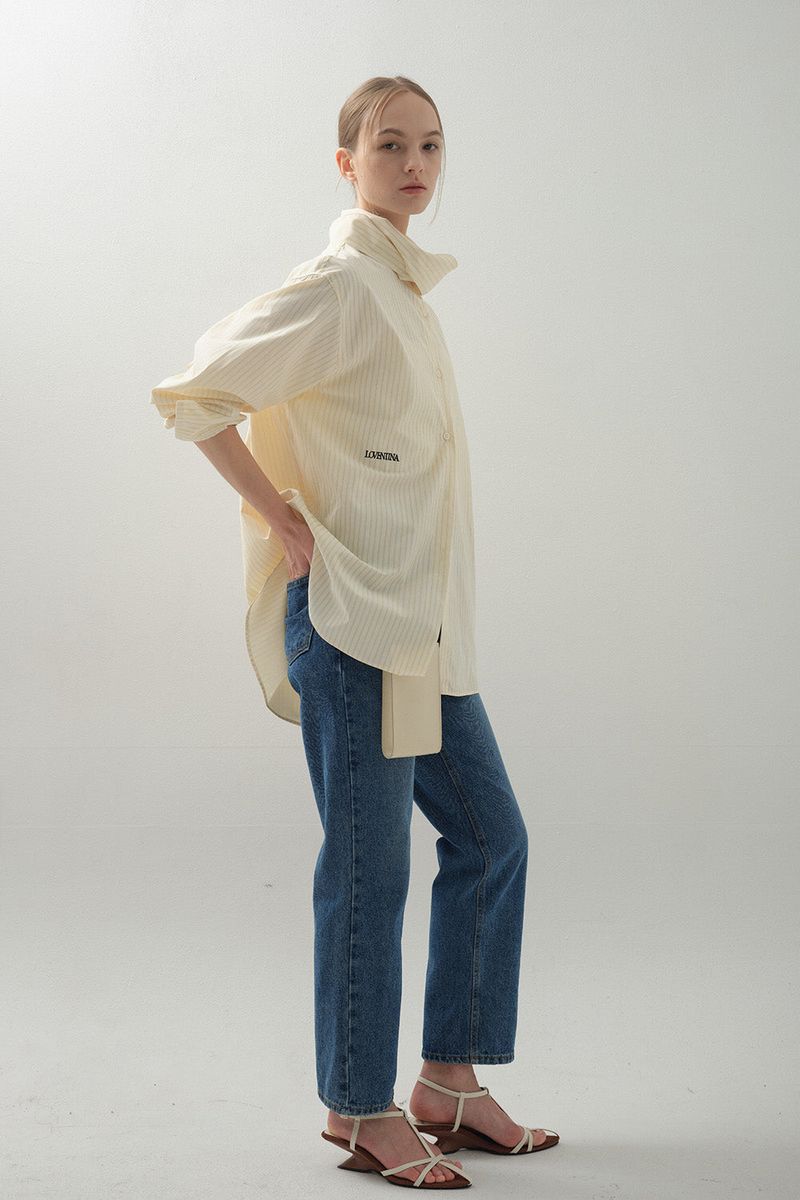Drape Scarf Shirt_Beige