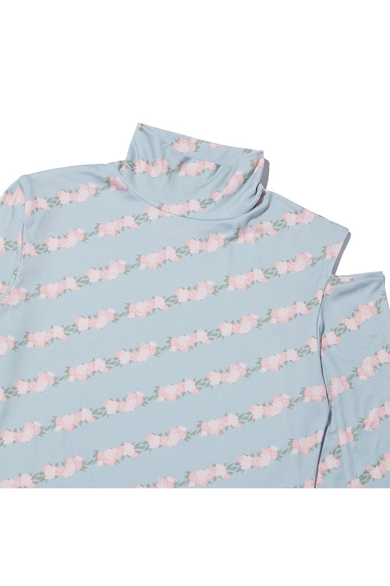 Flower Pattern Turtleneck_Ash Blue
