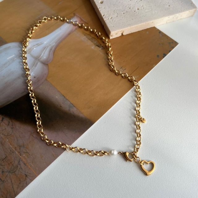 hay Bold Heart Fresh Water Pearl Necklace Two Way y Choker Necklace