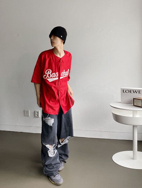 メッシュベースボールシャツ