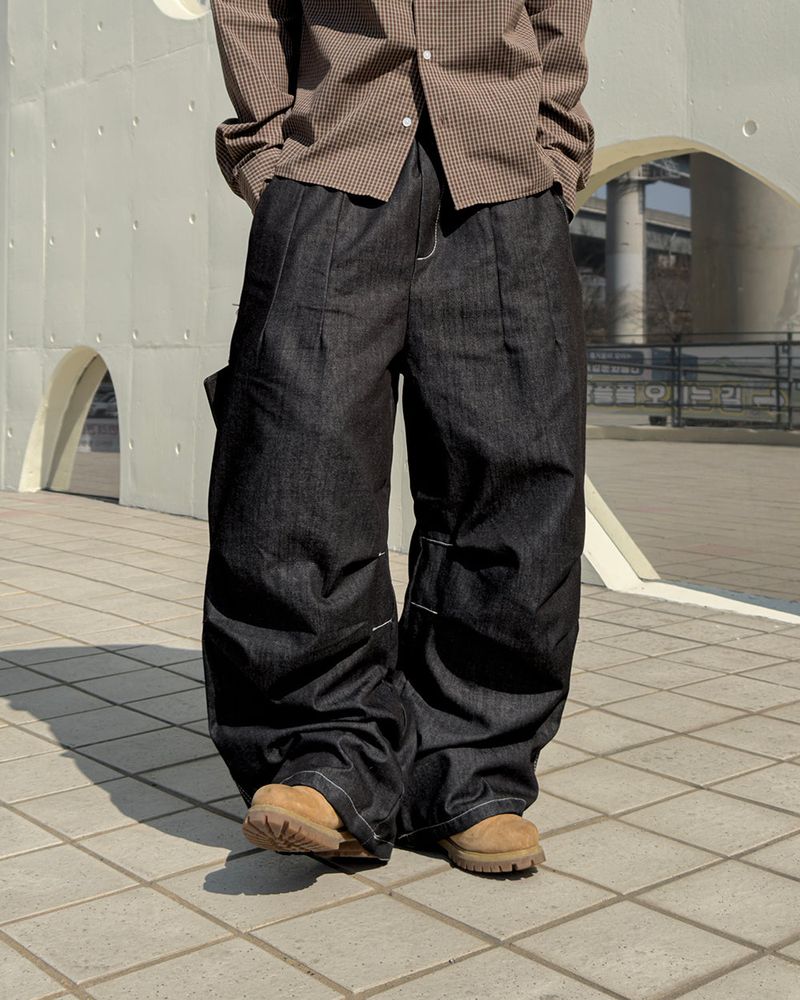 Hanel Check Flap Balloon Denim Pants